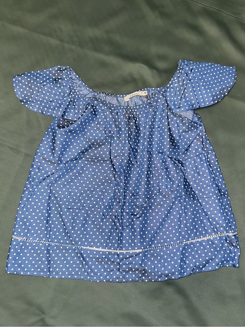 Have Blue Polka Dot Off-Shoulder Top